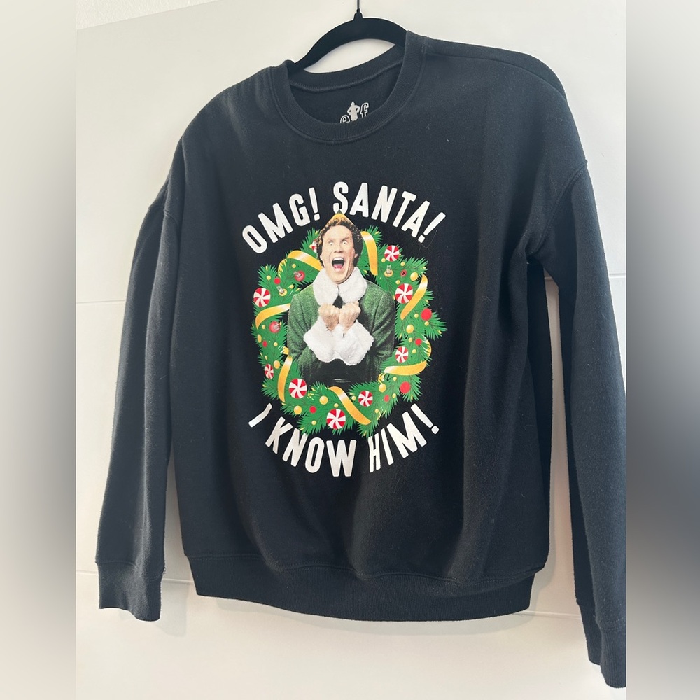 ELF OMG Santa black lightup I Know Him Holiday Ugly Sweater Christmas Festive XS - Picture 8 of 13